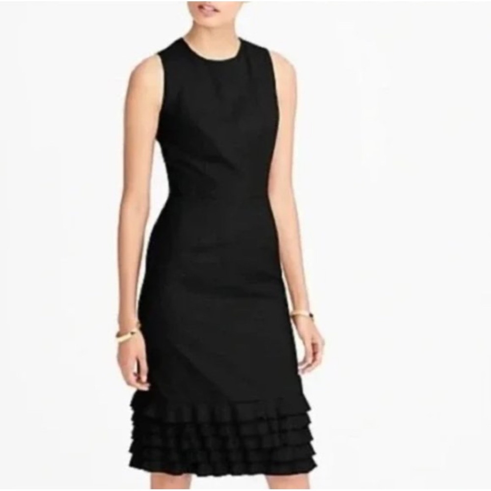 J. Crew Black Sleeveless Sheath Dress‎ Ruffle Hem Knee Length Size 4